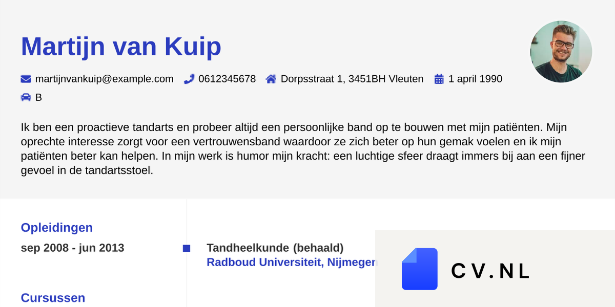 CV voorbeeld tandarts  CV.nl
