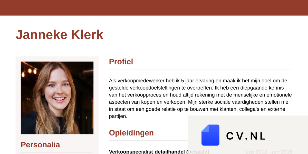 Cv Voorbeeld Verkoper Cv Nl